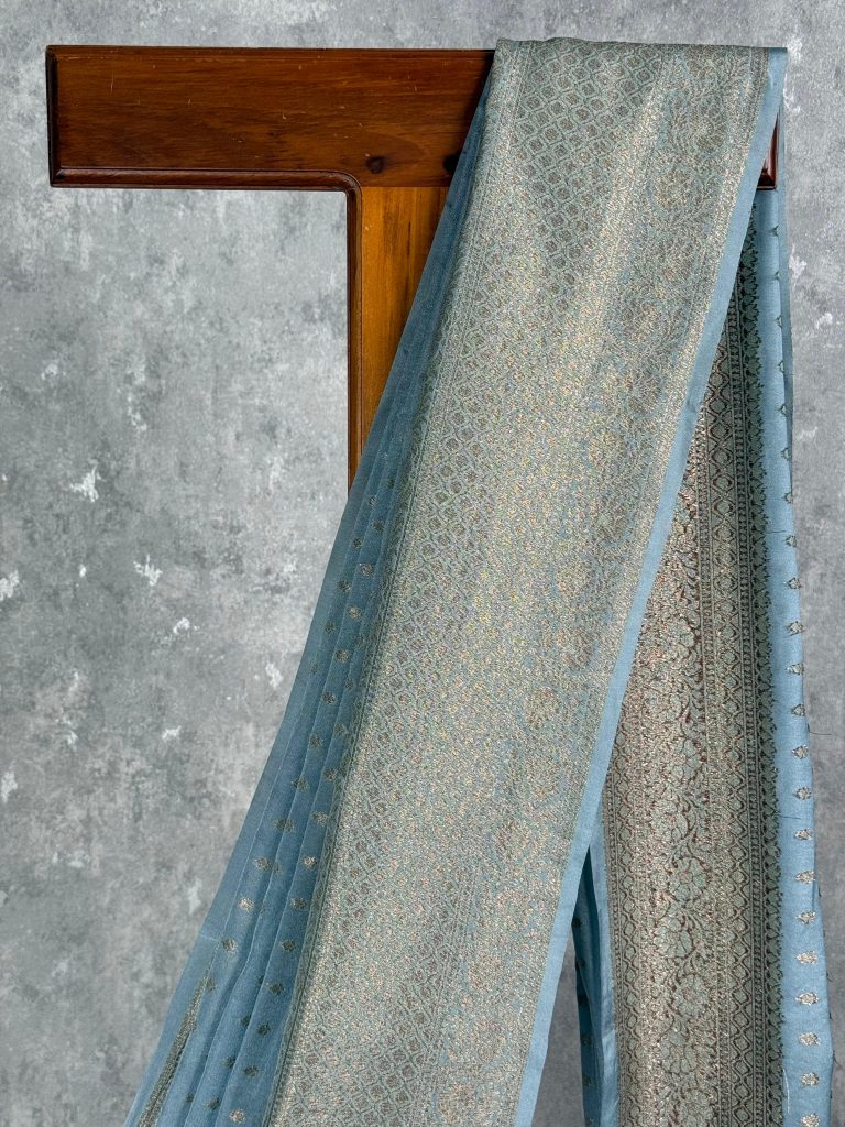 SEMI GEORGETTE ANTIQUE ZARI BANARASI SAREE - Image 2