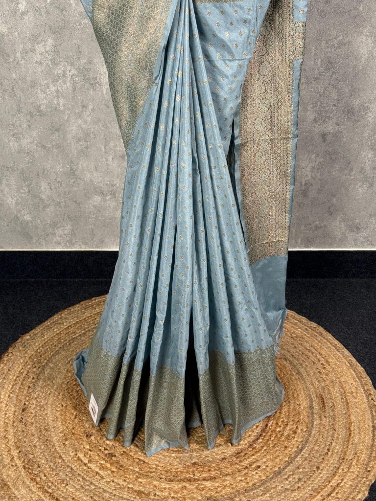 SEMI GEORGETTE ANTIQUE ZARI BANARASI SAREE - Image 3