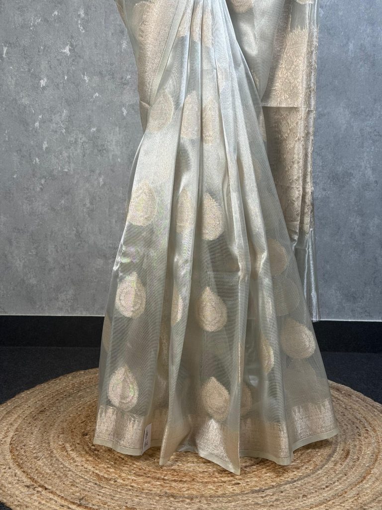 SEMI TISSUE ORGANZA BHUTA BANARASI SAREE - Image 3