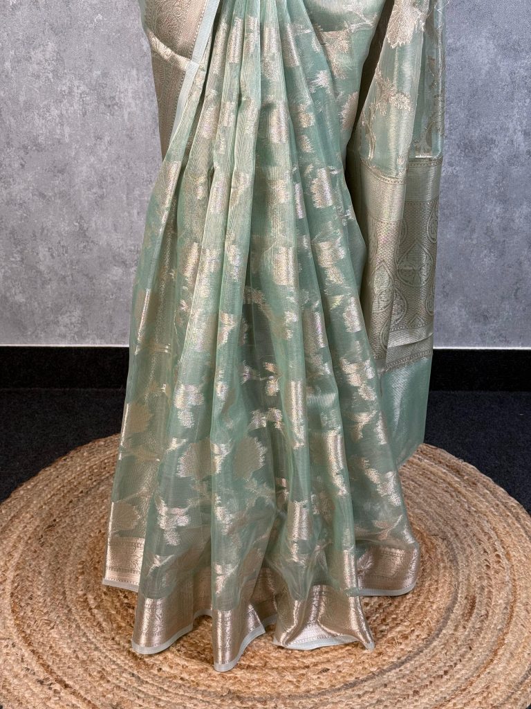 SEMI TISSUE ORGANZA JAAL BANARASI SAREE - Image 3