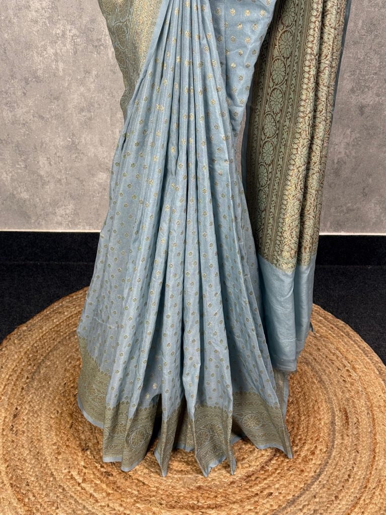 SEMI GEORGETTE ANTIQUE ZARI BANARASI SAREE - Image 3