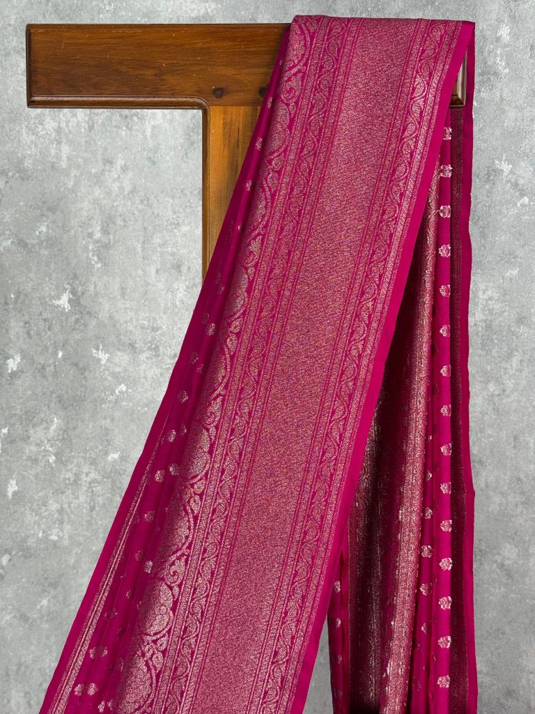 SEMI GEORGETTE ANTIQUE ZARI BANARASI SAREE - Image 2