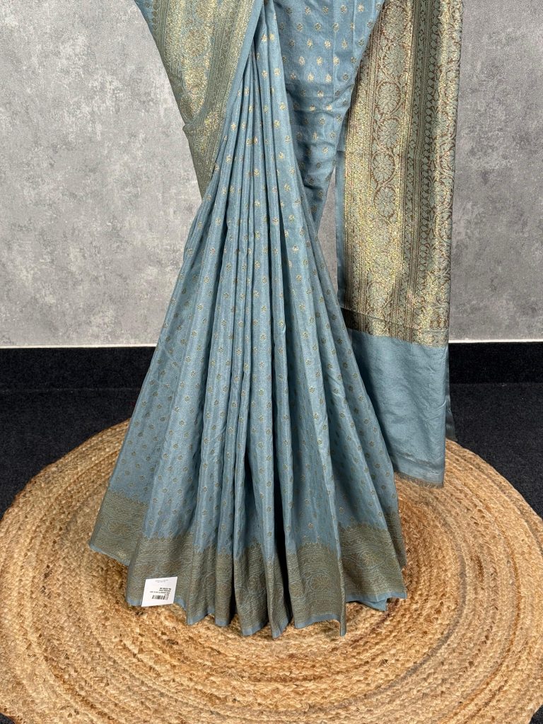 SEMI GEORGETTE ANTIQUE ZARI BANARASI SAREE - Image 3