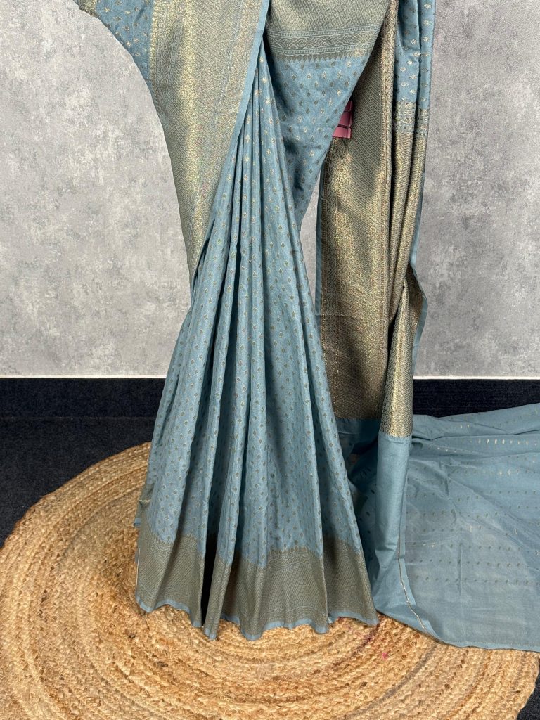 SEMI GEORGETTE ANTIQUE ZARI BANARASI SAREE - Image 3