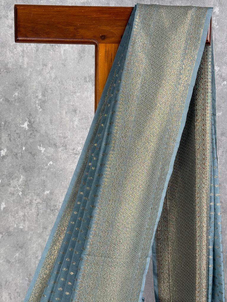SEMI GEORGETTE ANTIQUE ZARI BANARASI SAREE - Image 2