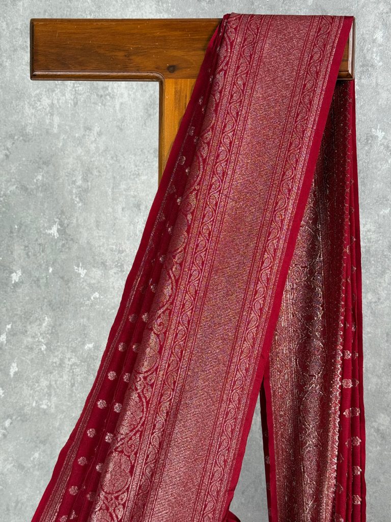 SEMI GEORGETTE ANTIQUE ZARI BANARASI SAREE - Image 2