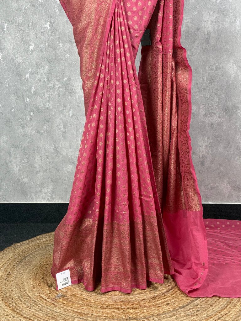 SEMI GEORGETTE ANTIQUE ZARI BANARASI SAREE - Image 3