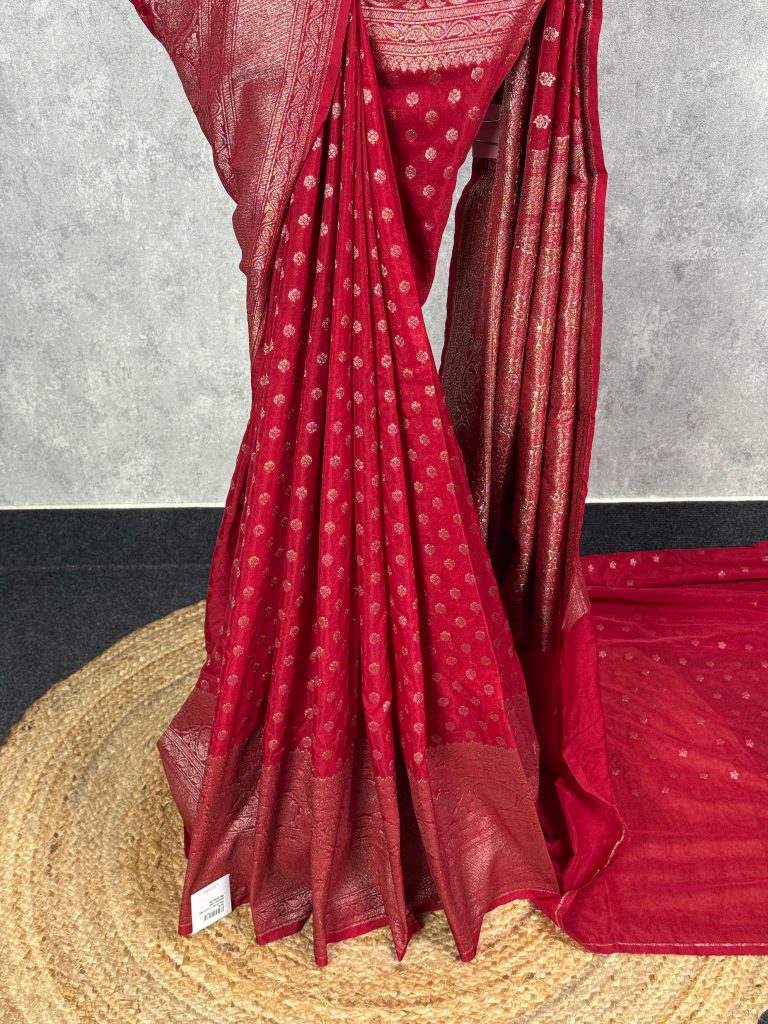 SEMI GEORGETTE ANTIQUE ZARI BANARASI SAREE - Image 3
