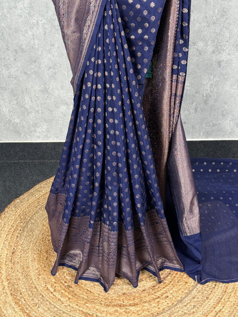 SEMI GEORGETTE ANTIQUE ZARI BANARASI SAREE - Image 3