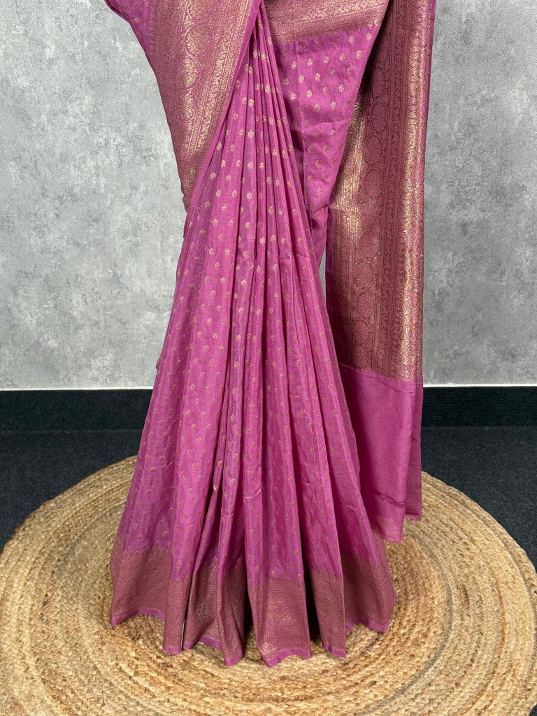 SEMI GEORGETTE ANTIQUE ZARI BANARASI SAREE - Image 2
